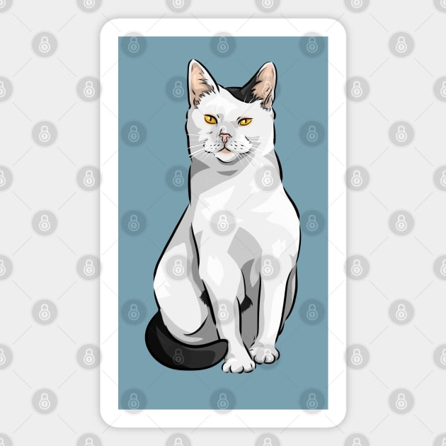 White and Black Cute Cat Magnet by Shirin Illustration